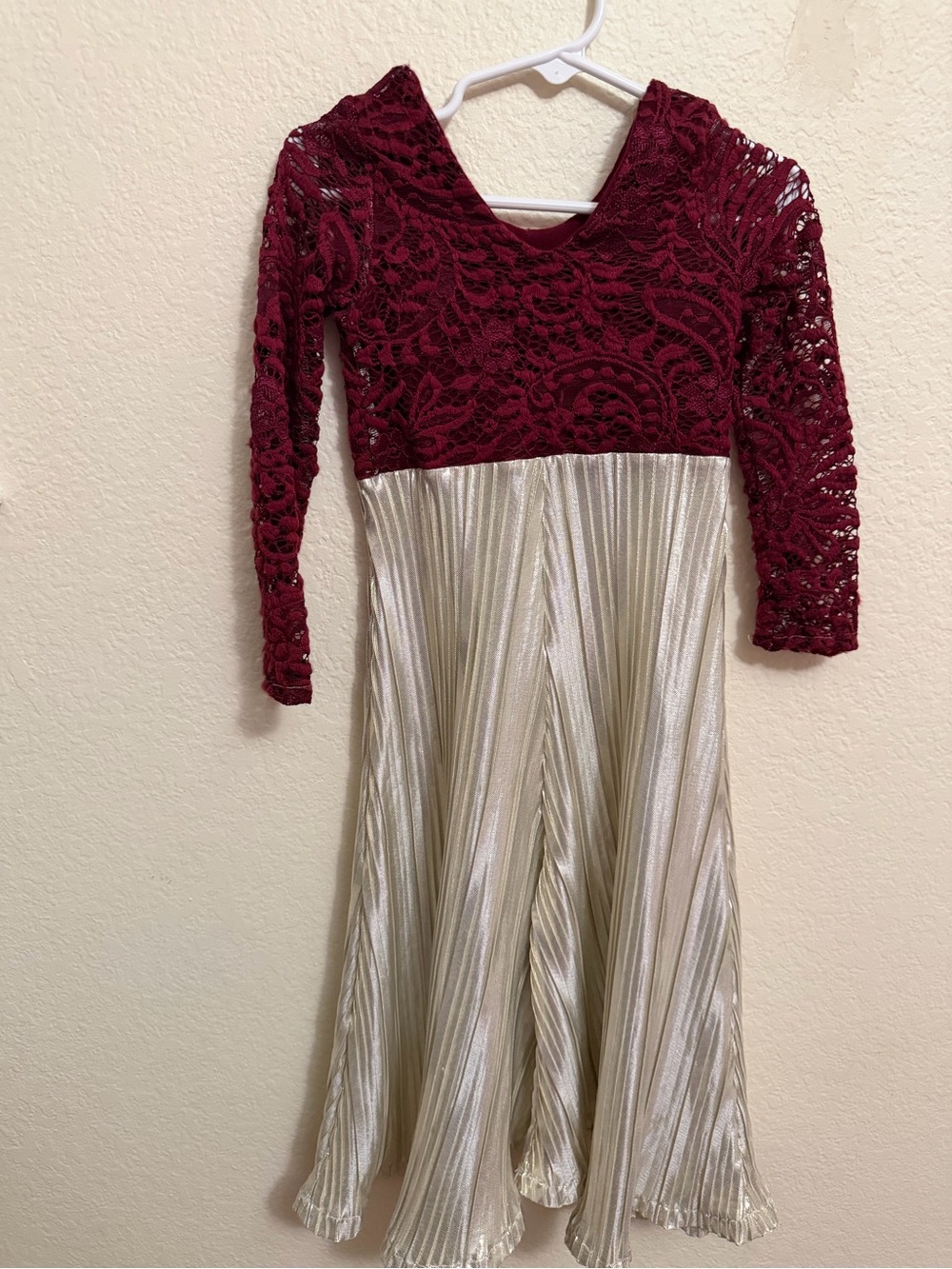 Girls Burgundy Lace Top Cream Skirt Party Dress